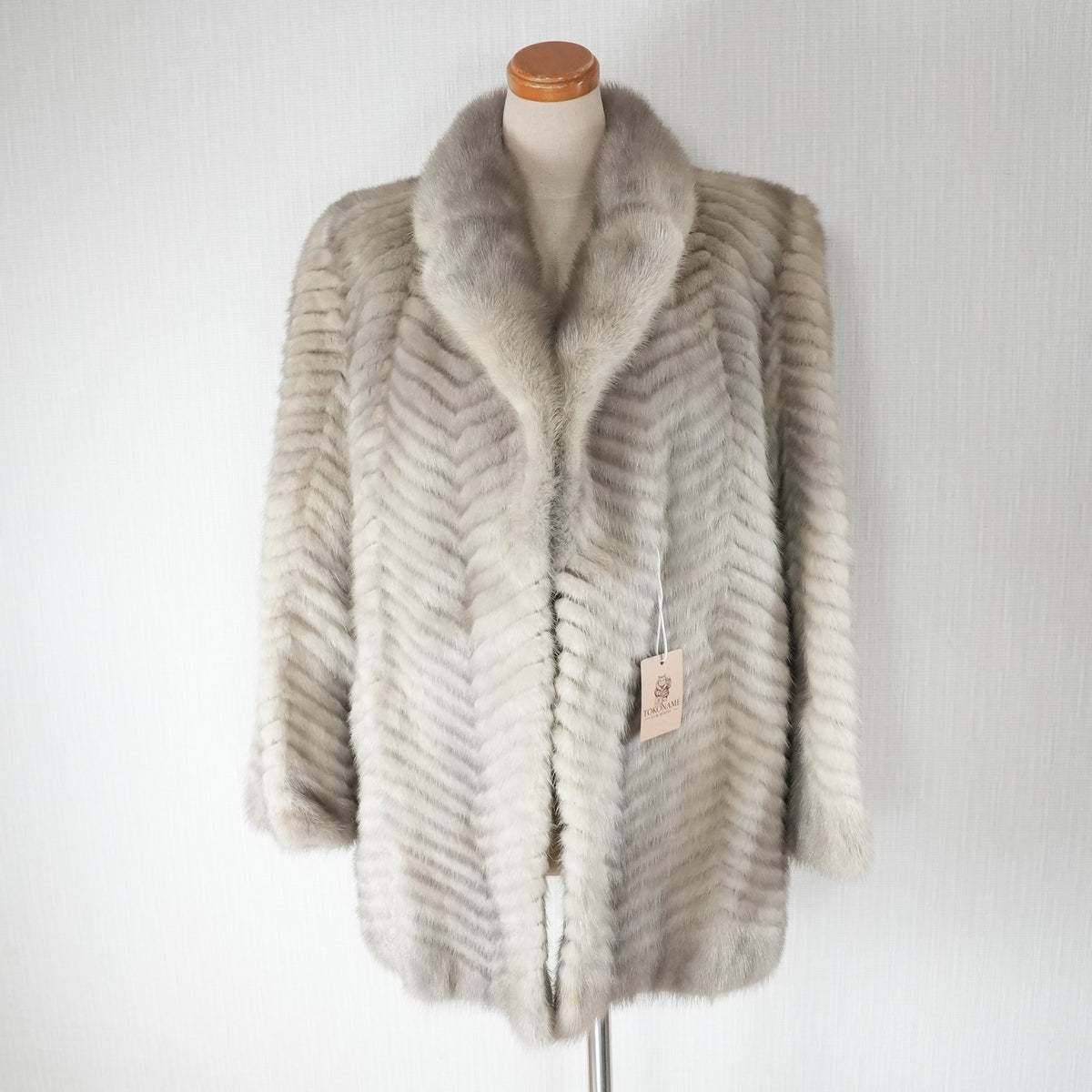 Pastel Mink Fur Coat chevron Design ROTINY - Genuine Vintage Fur From Japan