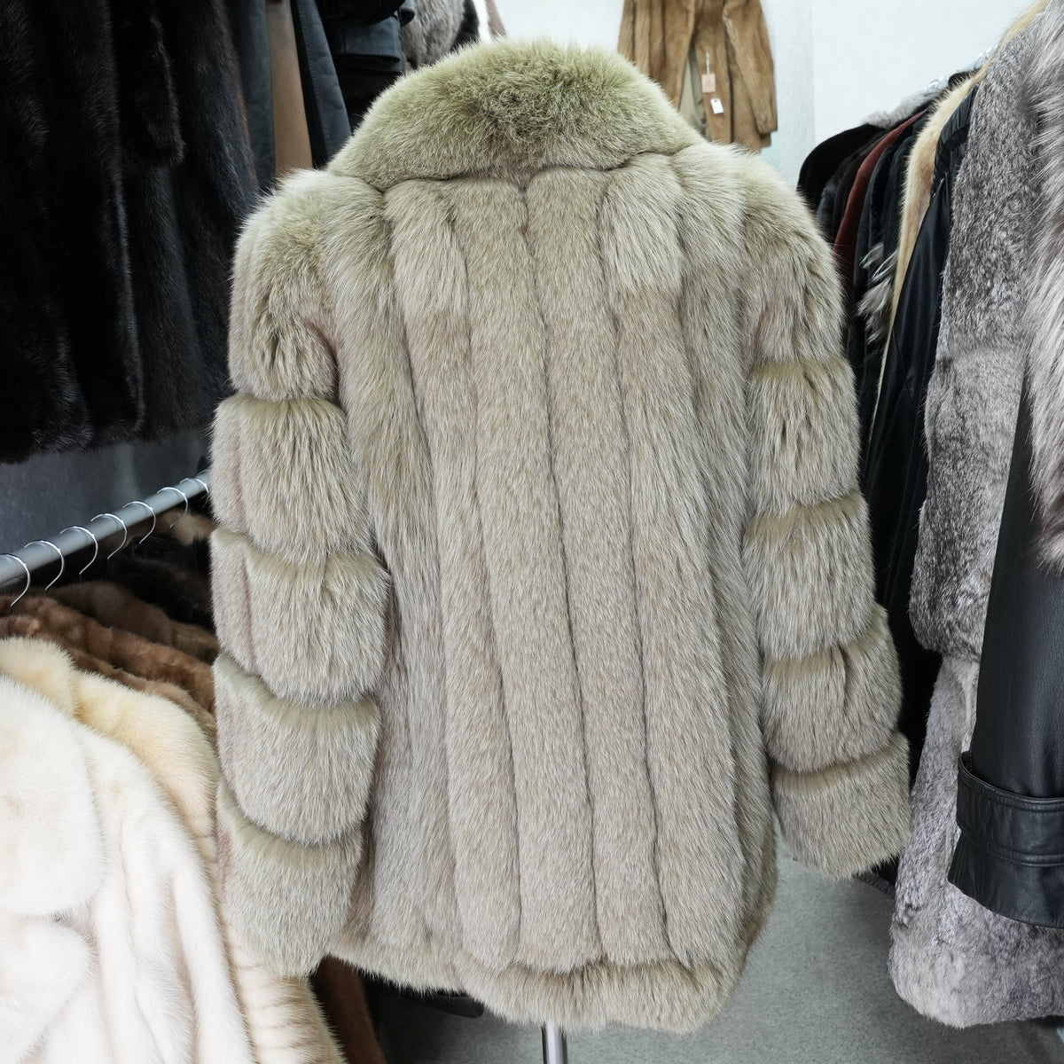 Muted Green Dyed Fox Coat - Genuine Vintage Fur From Japan