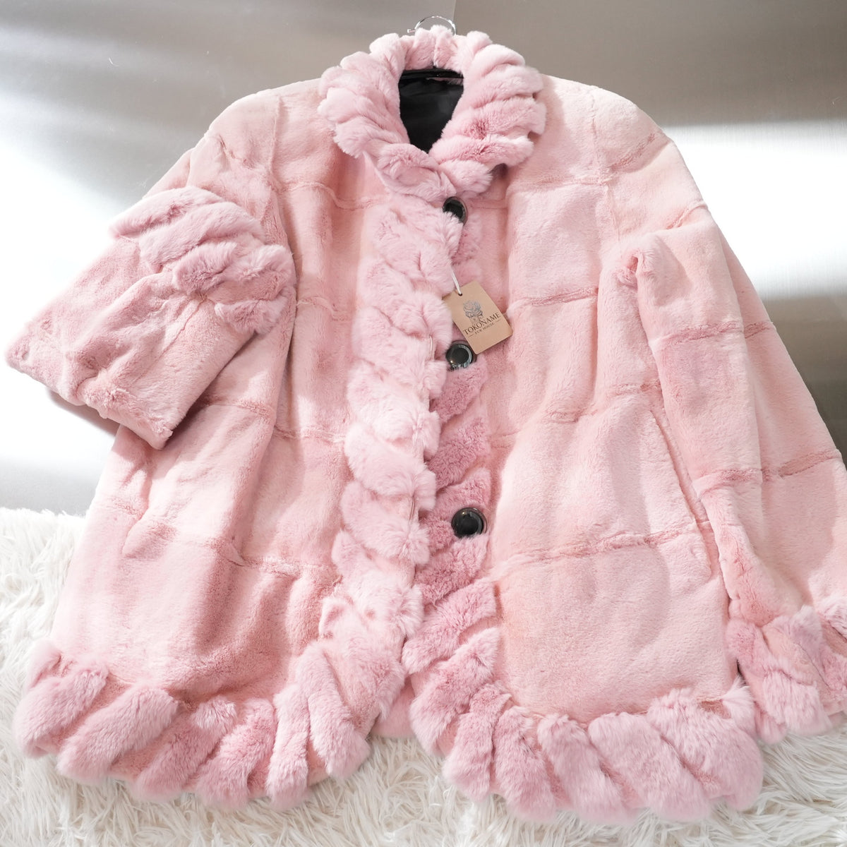 Pink Dyed Reversible Rabbit Fur Coat - Genuine Vintage Fur From Japan