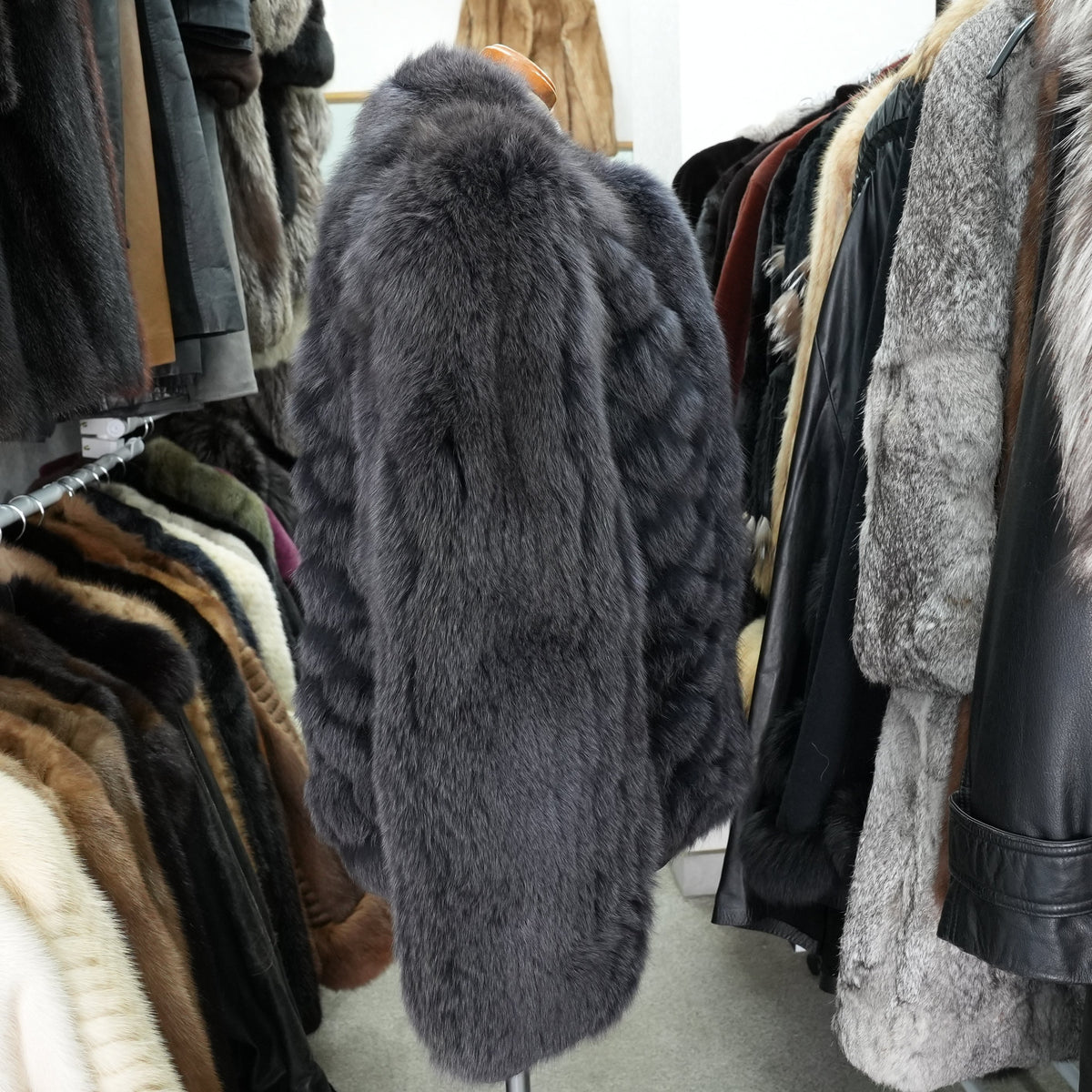 Amethyst Dyed Fox and Leather Design Coat SAGA FOX - Genuine Vintage Fur From Japan