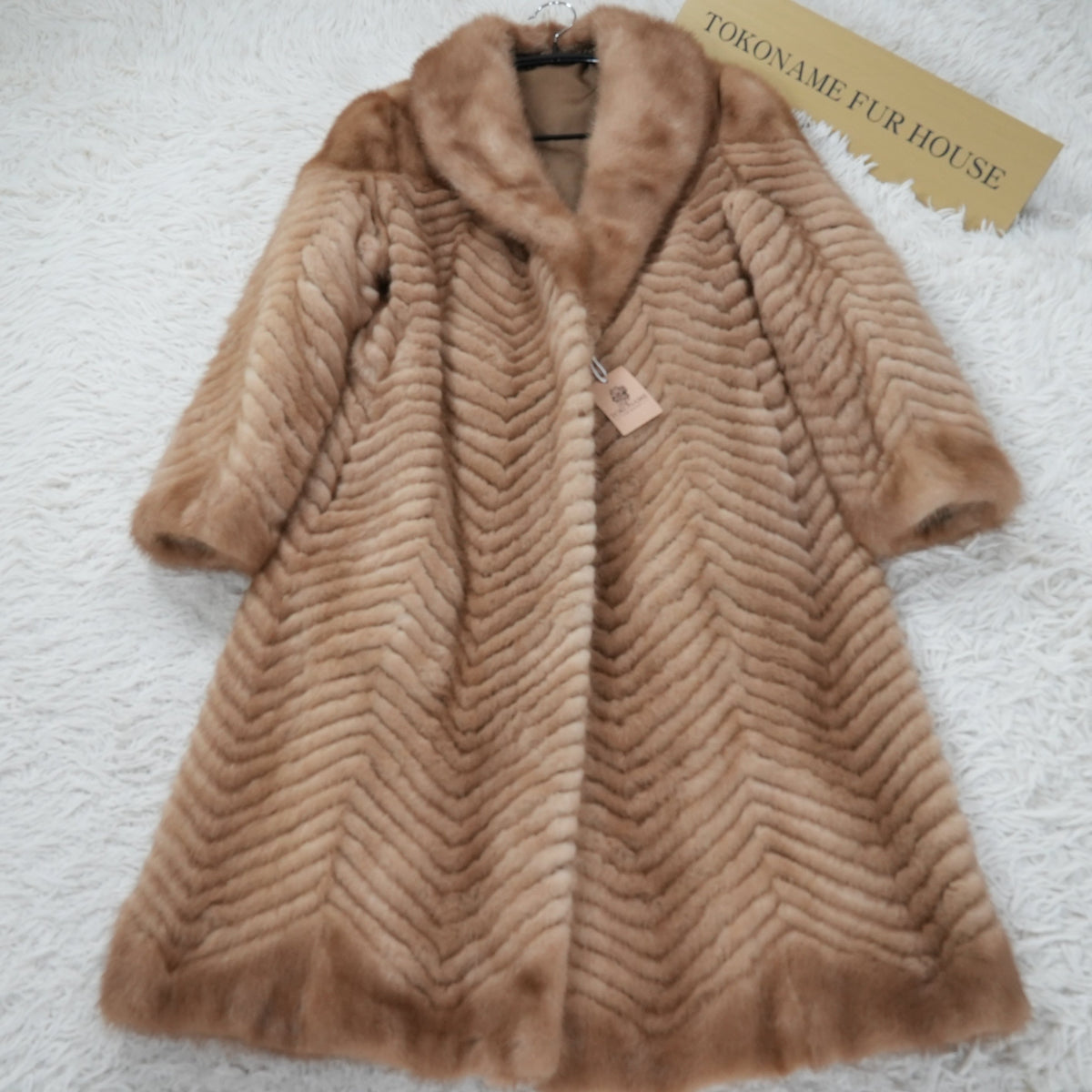 Pastel Mink Fur Long Coat Chevron - Genuine Vintage Fur From Japan