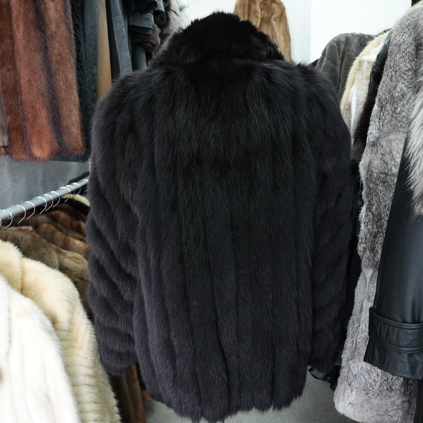 Black Dyed Fox Fur Coat ROTINY - Genuine Vintage Fur From Japan