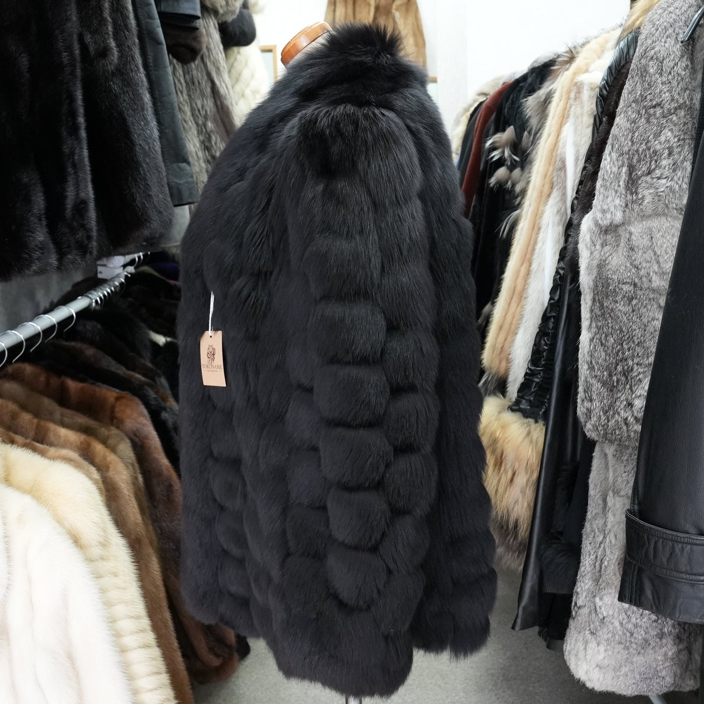 Black Dyed Fox Design Coat EMBA - Genuine Vintage Fur From Japan