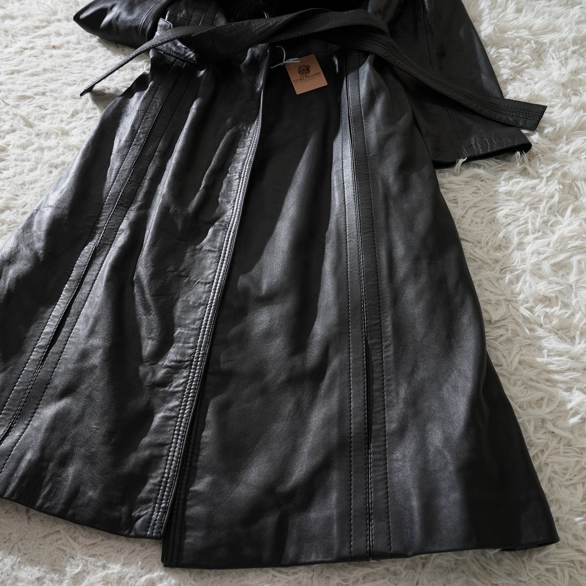 Y2K Fox Fur Trim Leather Long Coat - Genuine Vintage Leather From Japan