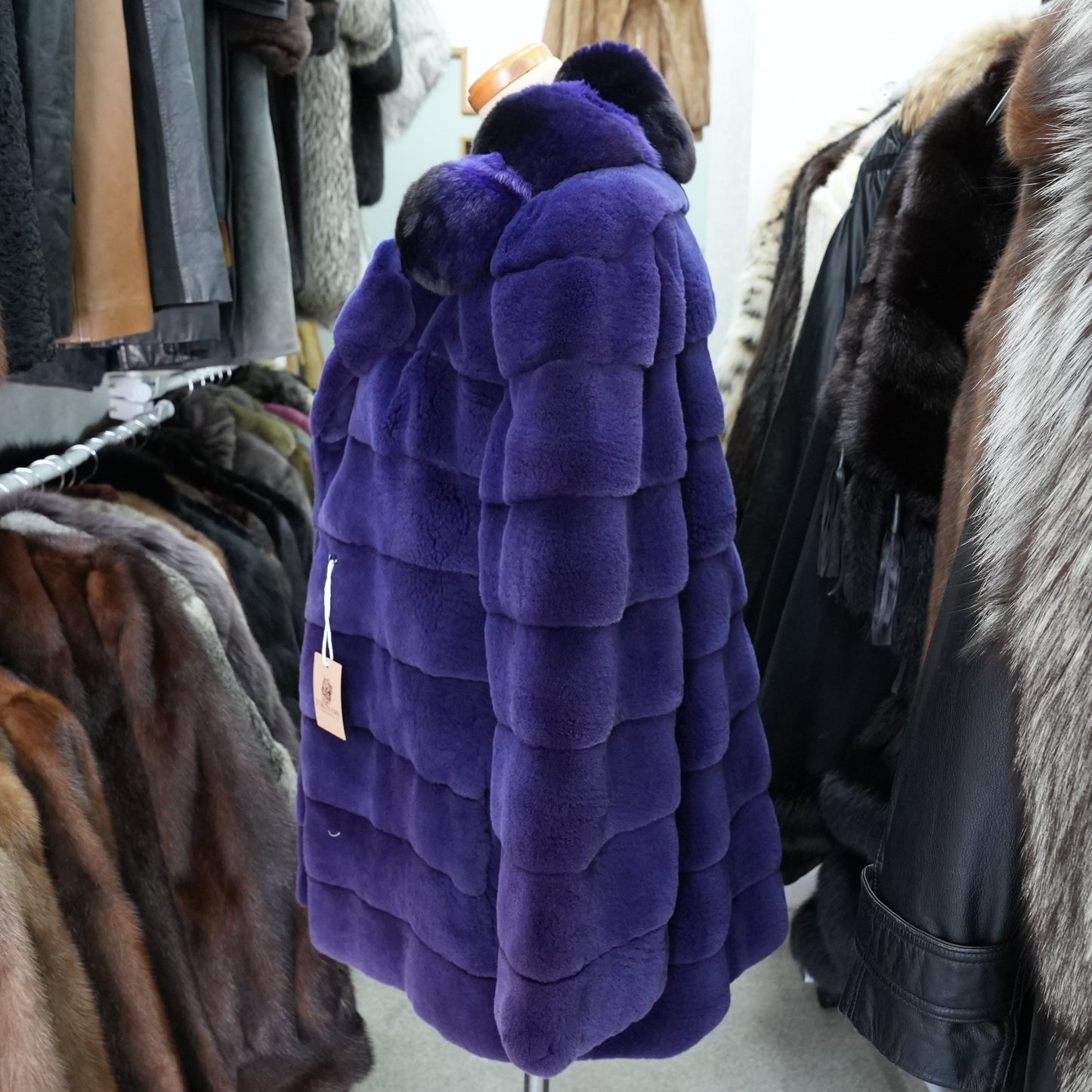 Shaved Mink Chinchilla Trim Fur Jacket Purple Dyed GRES Paris - Genuine Vintage Fur From Japan