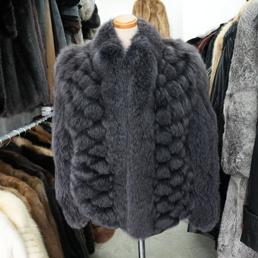 Amethyst Dyed Fox and Leather Design Coat SAGA FOX - Genuine Vintage Fur From Japan