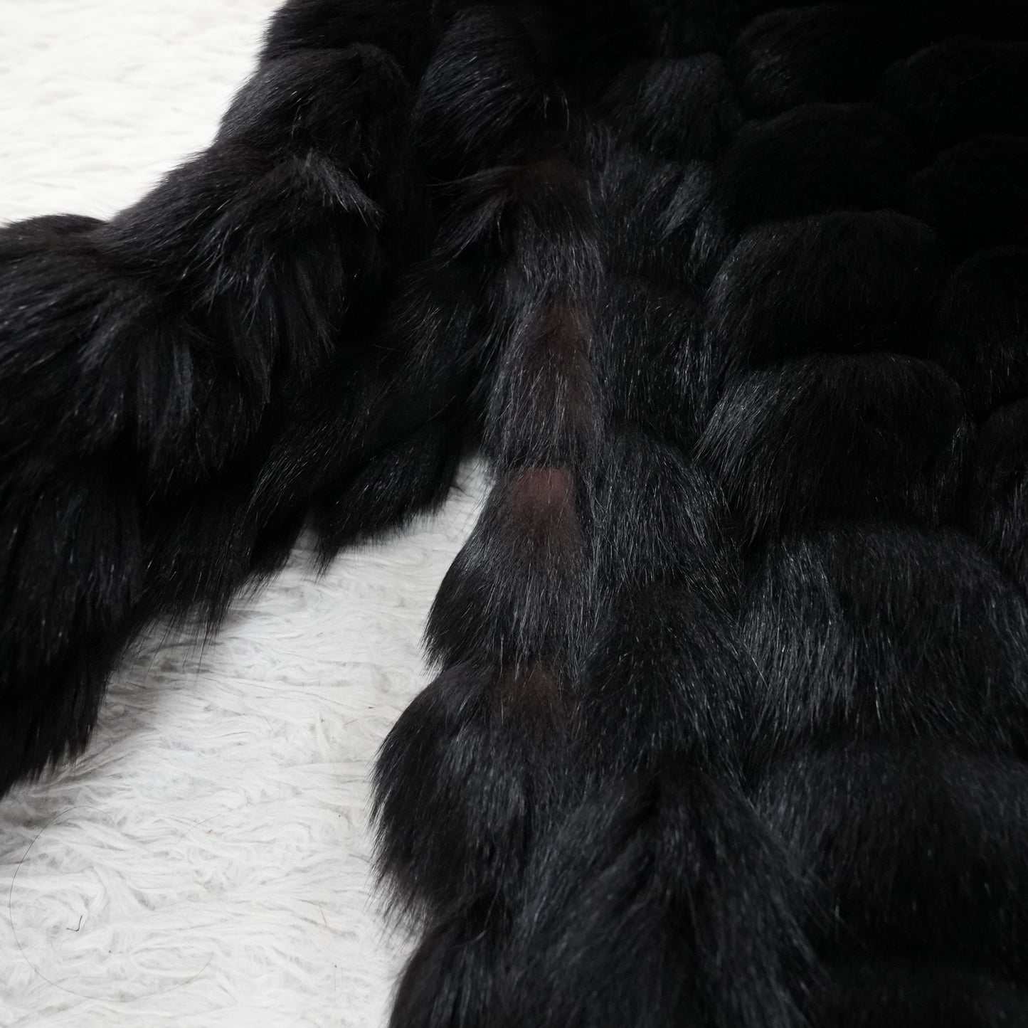 Black Dyed Fox Design Coat EMBA - Genuine Vintage Fur From Japan