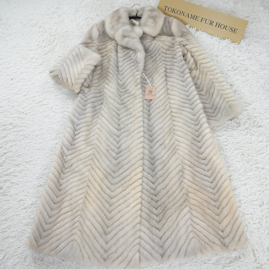 Sapphire mink Long Coat chevron - Genuine Vintage Fur From Japan