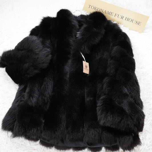 ROYAL SAGA FOX Black dyed Fur Coat - Genuine Vintage Fur From Japan