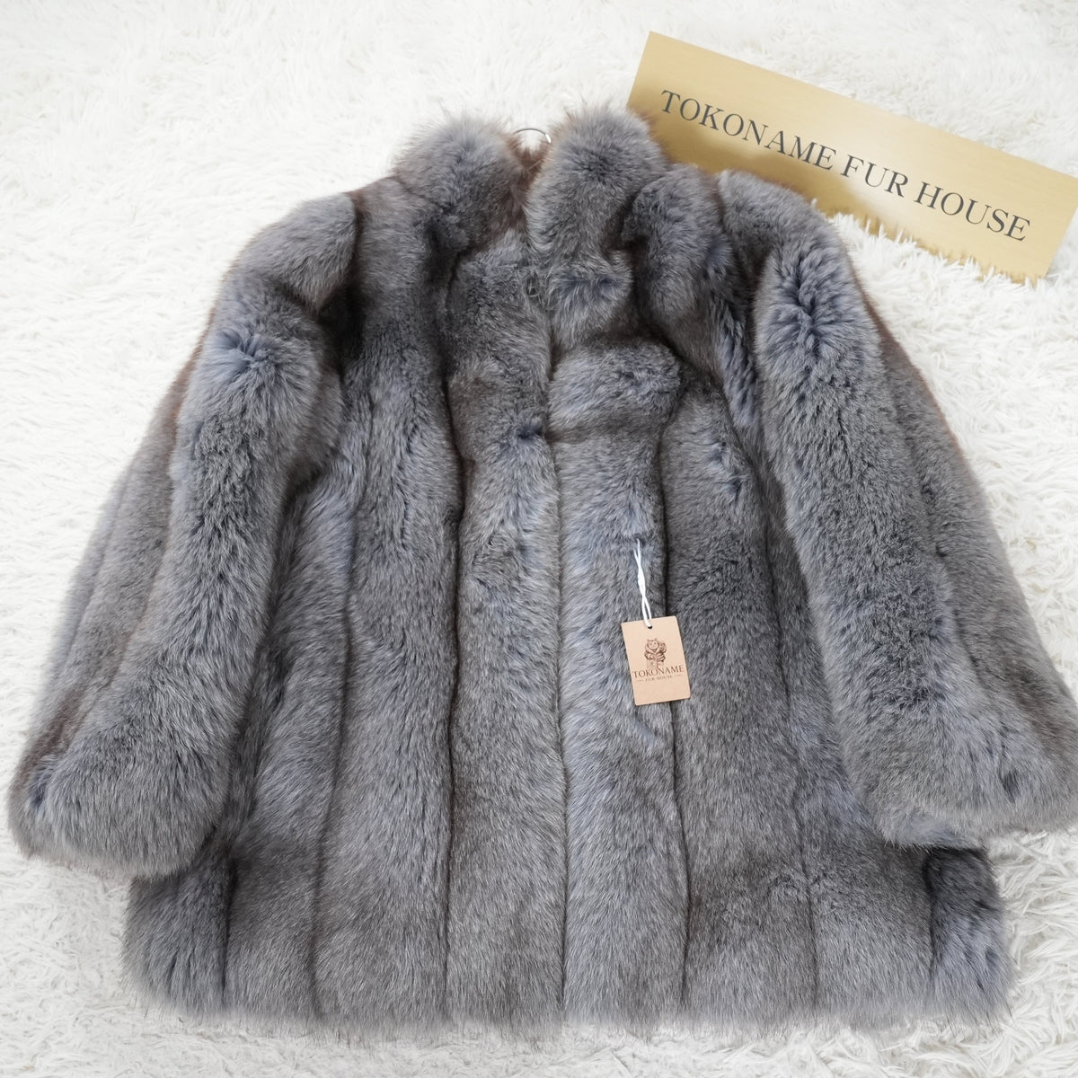 Blue ash Dyed Fox Coat Soft and Fluffy - Genuine Vintage Fur From Japan