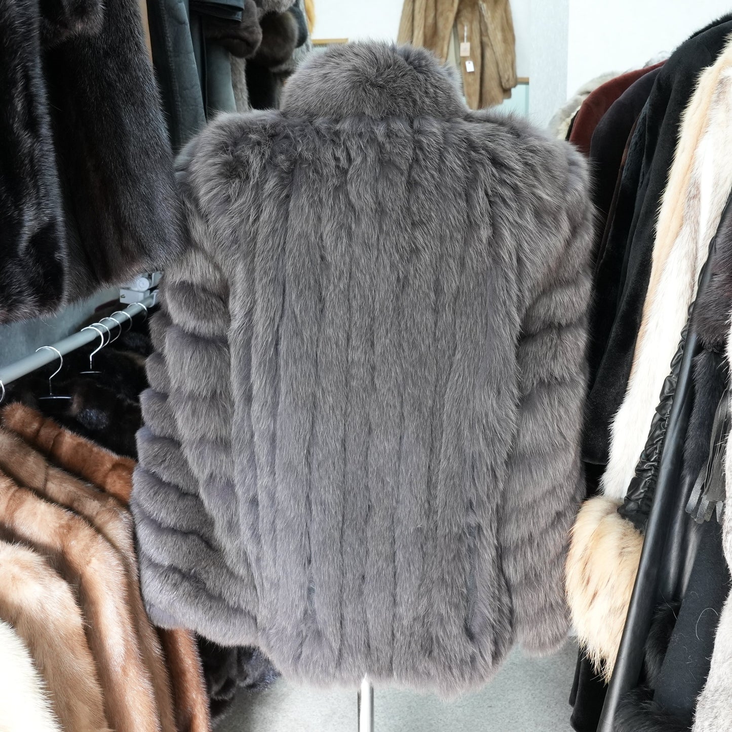 Gray Dyed Fox Fur Coat SAGA FOX - Genuine Vintage Fur From Japan