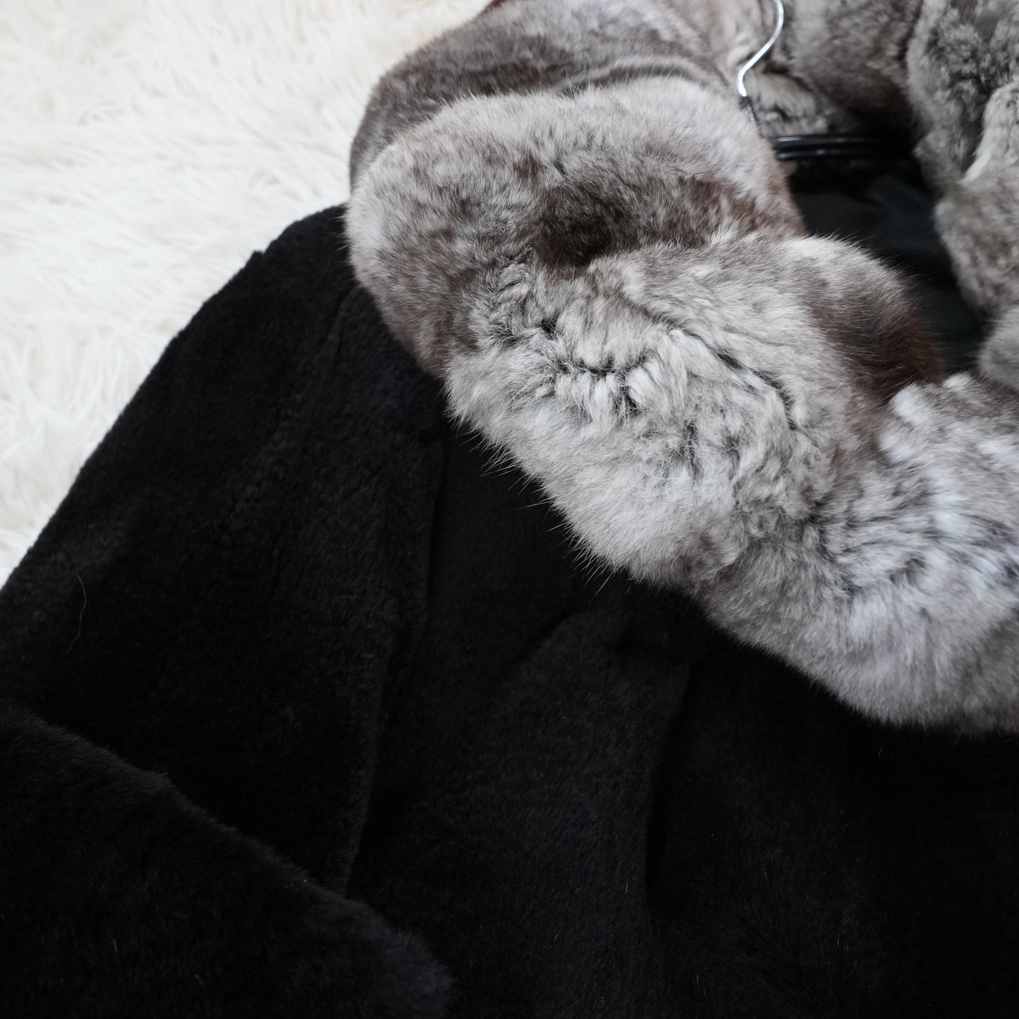 Shaved Mink and chinchilla Trim Coat - Genuine Vintage Fur From Japan