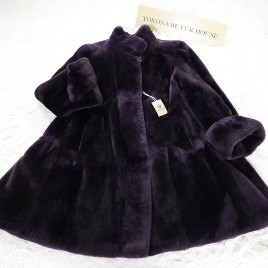 Nutria Purple Deyd Coat Wide hem Roll up Sleeve - Genuine Vintage Fur From Japan