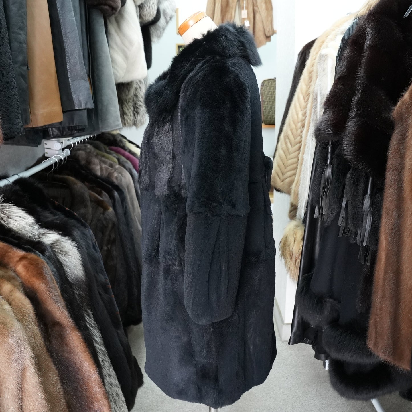 Rex rabbit Black Dyed Coat - Genuine Vintage Fur From Japan