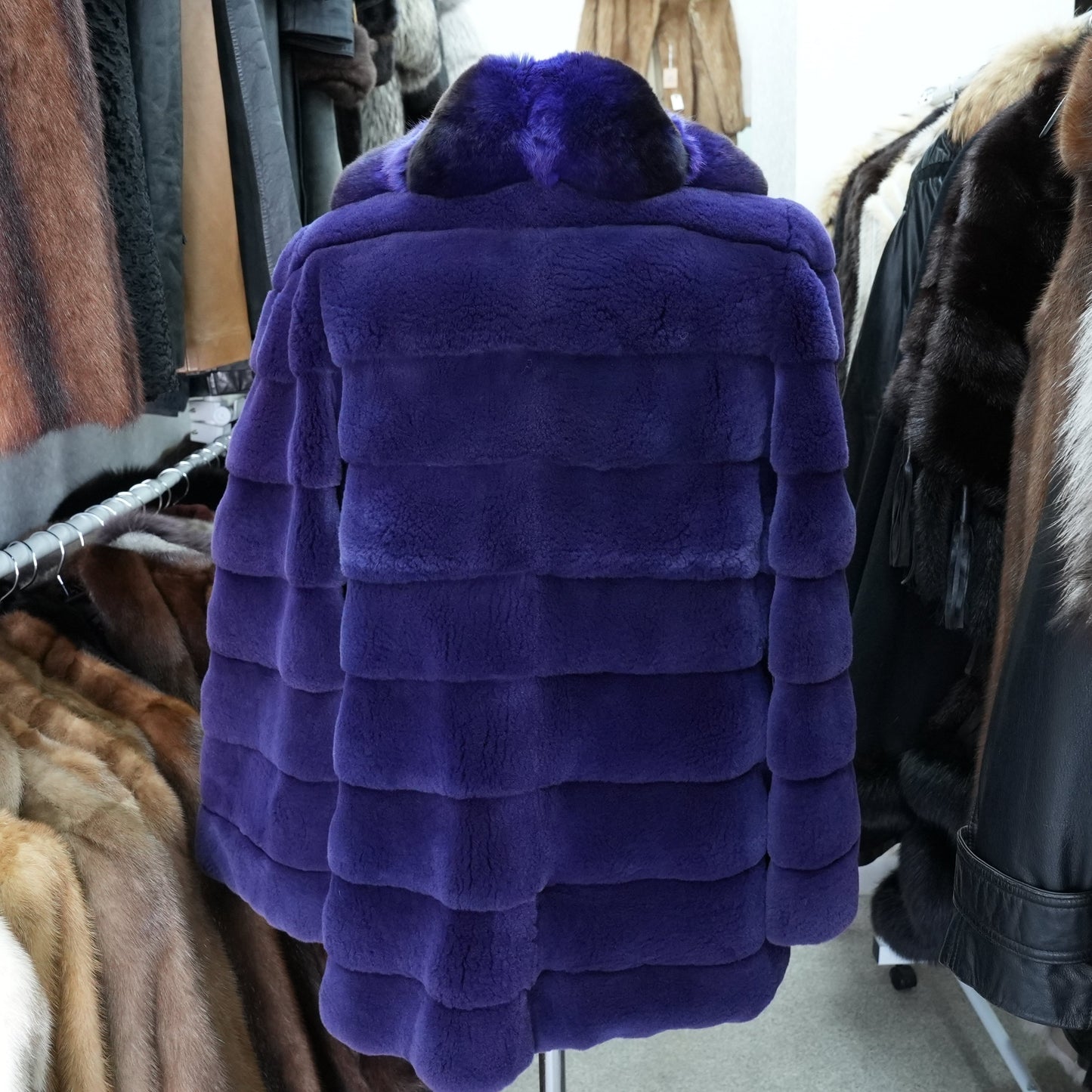 Shaved Mink Chinchilla Trim Fur Jacket Purple Dyed GRES Paris - Genuine Vintage Fur From Japan