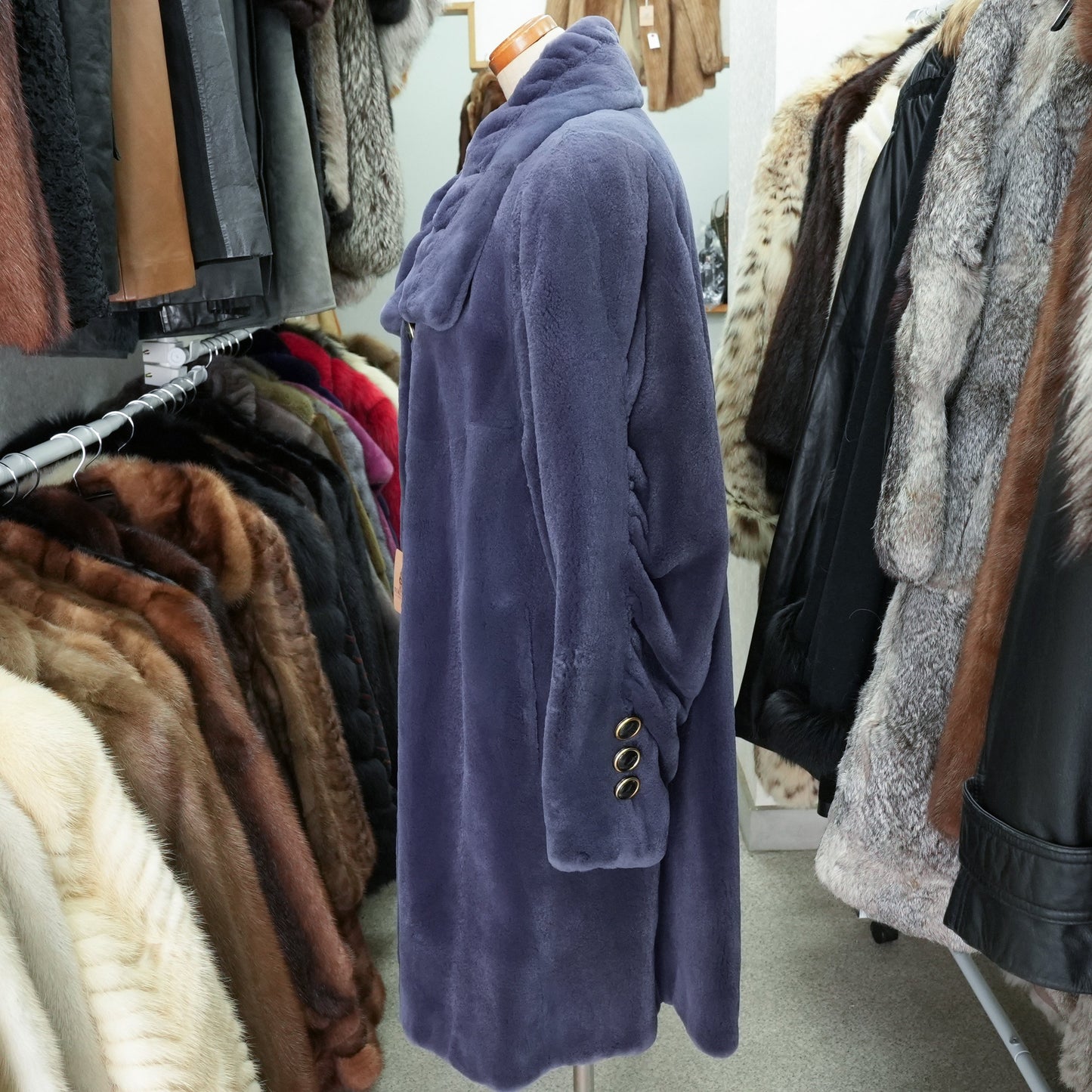 Shaved Mink Blue Dyed Long Coat - Genuine Vintage Fur From Japan