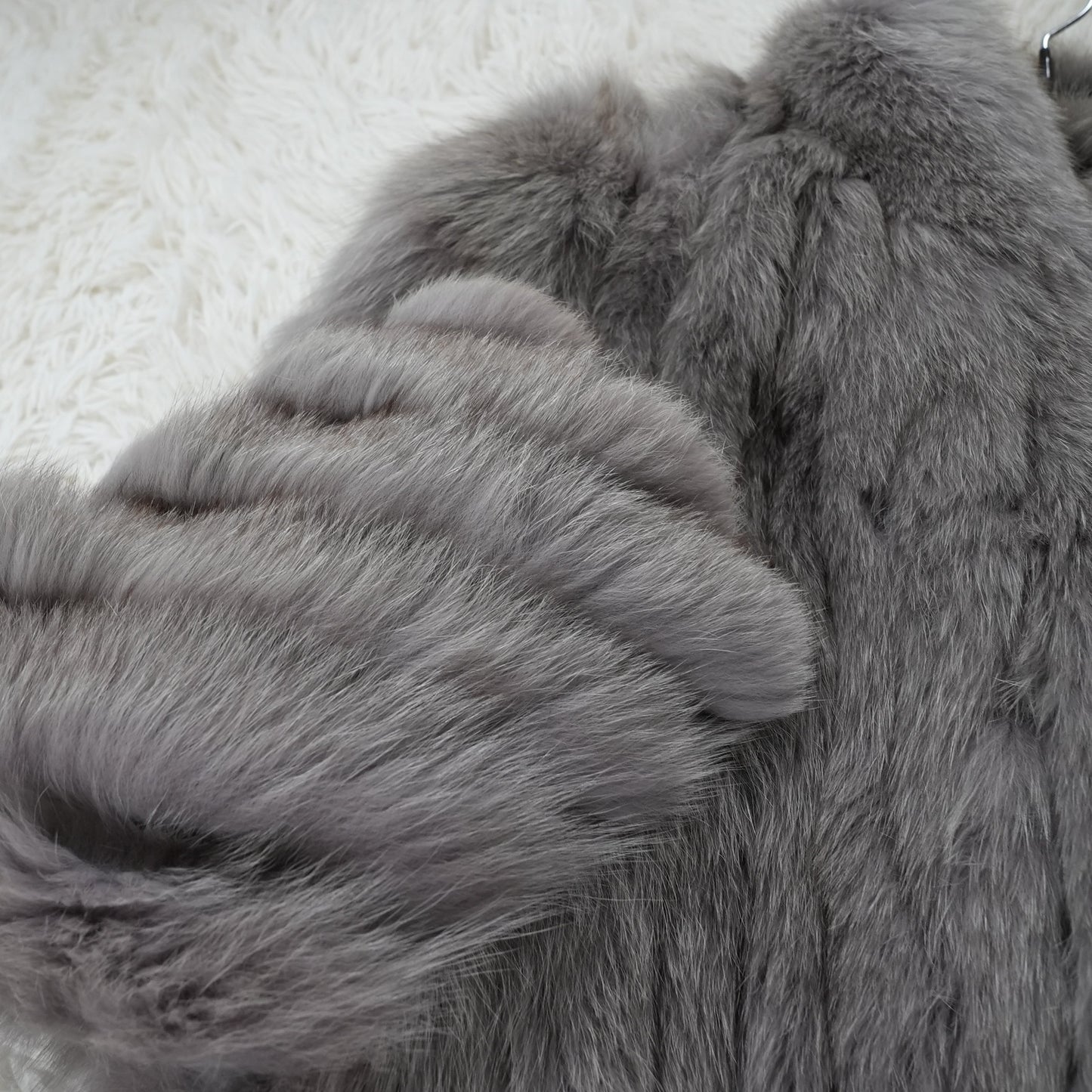 Gray Dyed Fox Fur Coat - Genuine Vintage Fur From Japan