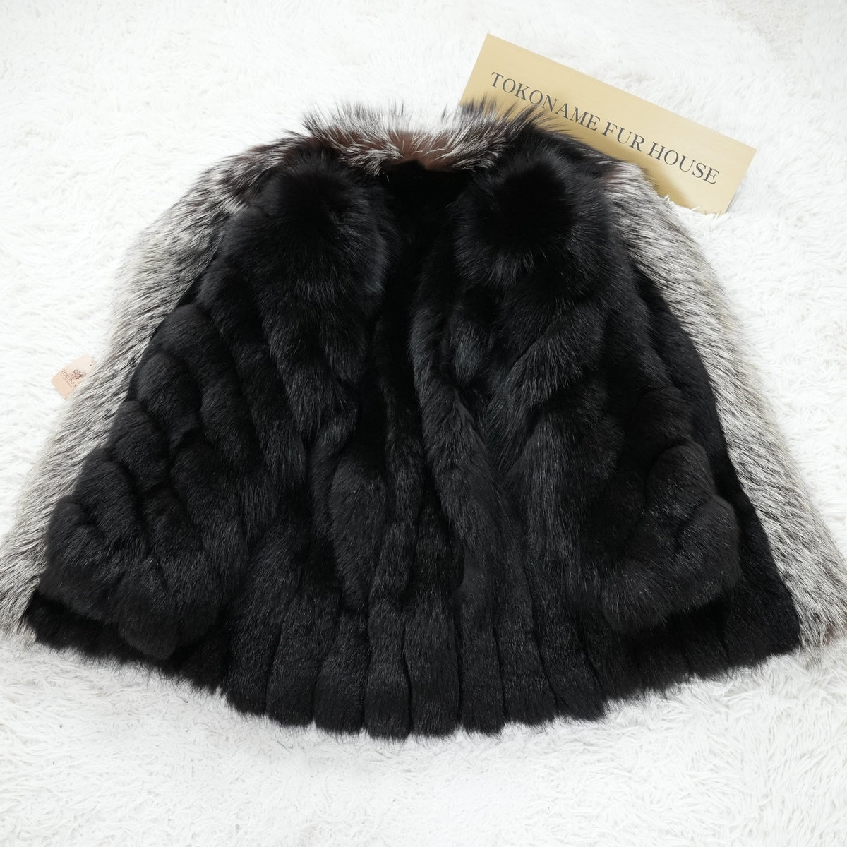 Black Dyed Fox and Silver Fox Trim SAGA FOX- Genuine Vintage Fur From Japan