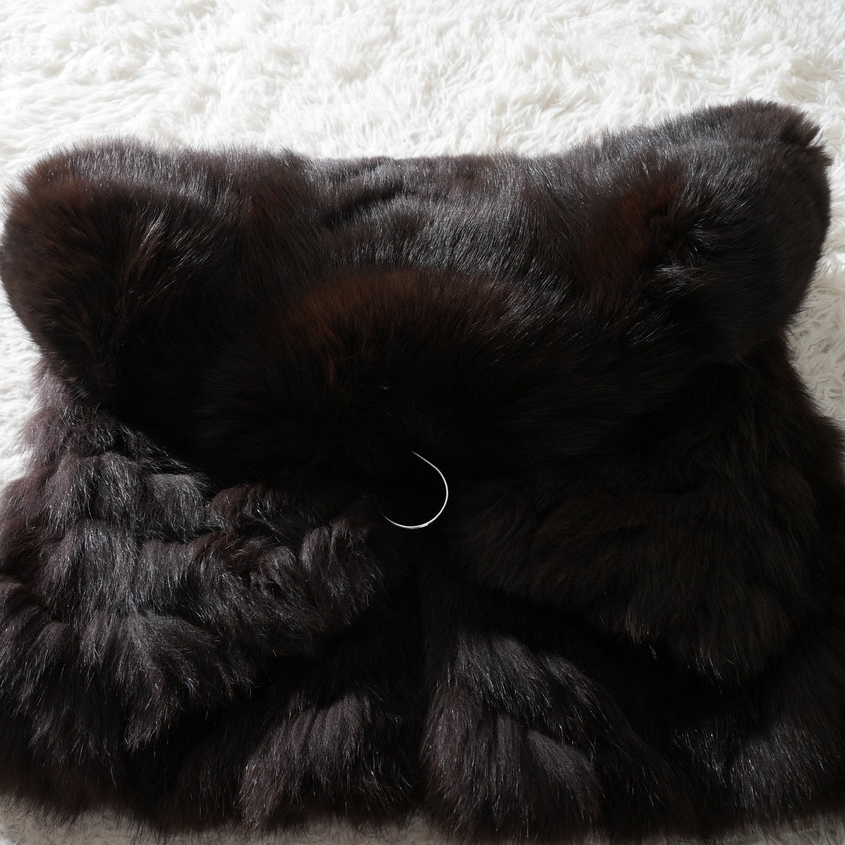 Dark Brown Dyed chevron Design Fox Fur Coat - Genuine Vintage Fur From Japan