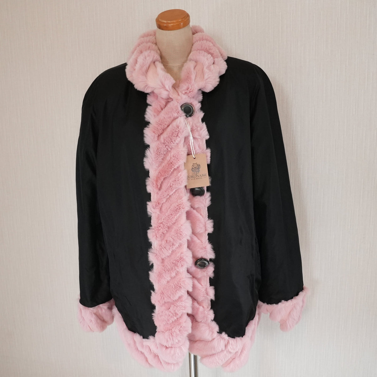 Pink Dyed Reversible Rabbit Fur Coat - Genuine Vintage Fur From Japan