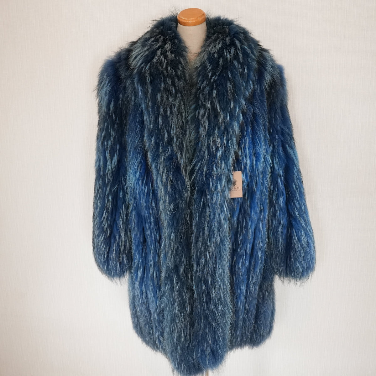 Blue Dyed Fox Fur semi Long Coat smooth - Genuine Vintage Fur From Japan