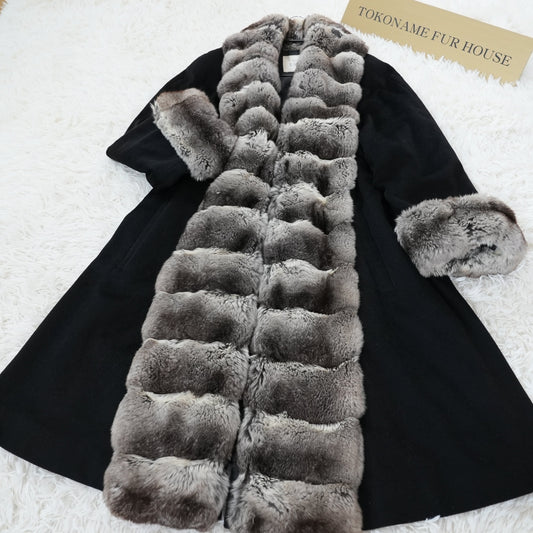 Chinchilla and cashmere Long Coat - EMBA Soft & Fluffy Genuine Vintage Fur Japan