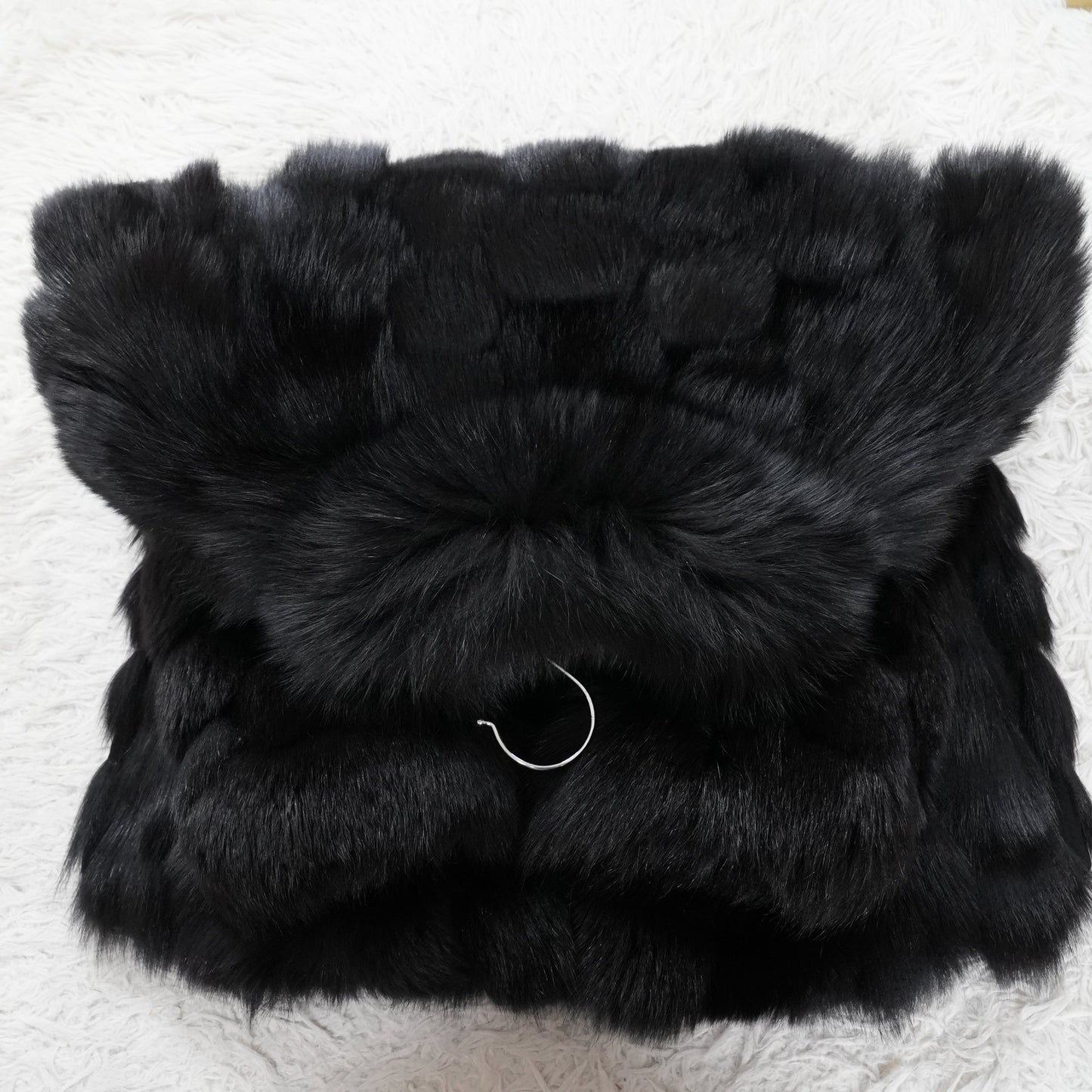 Black Dyed Fox Design Coat EMBA - Genuine Vintage Fur From Japan