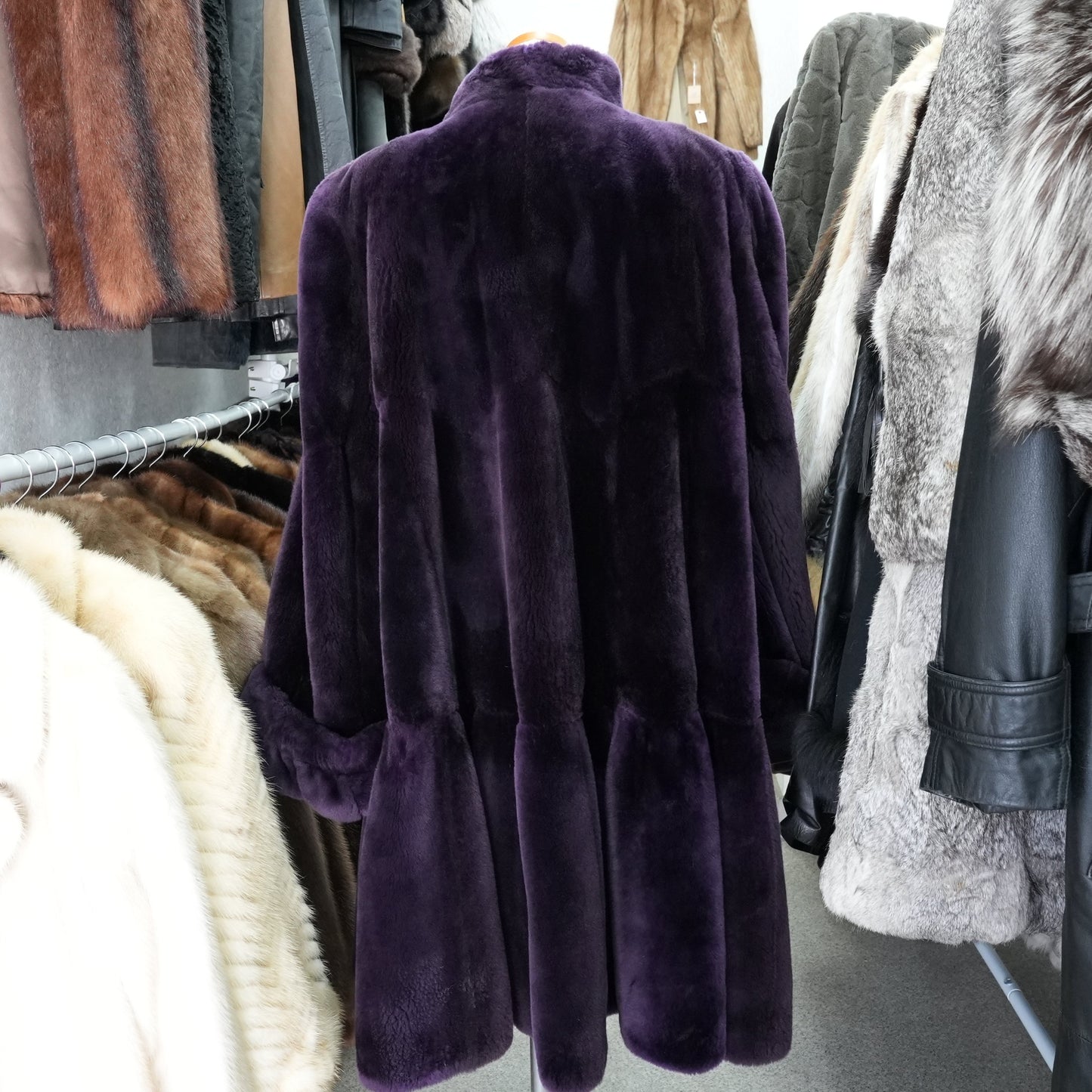 Nutria Purple Deyd Coat Wide hem Roll up Sleeve - Genuine Vintage Fur From Japan
