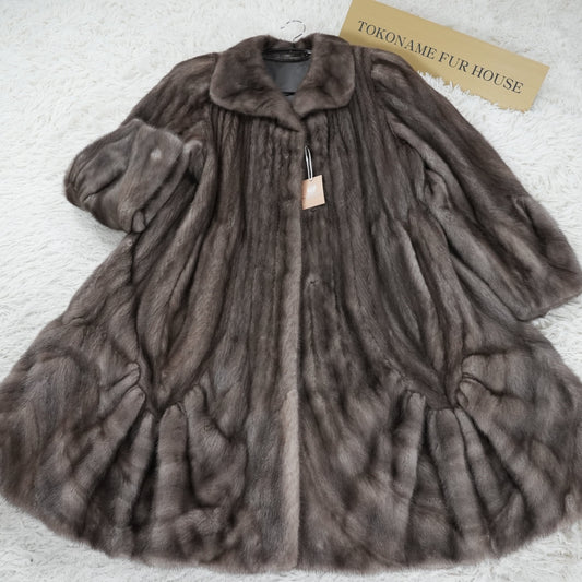 Blue iris Mink Fur Coat Patterned hem AMERICAN Legend - Genuine Vintage Fur From Japan