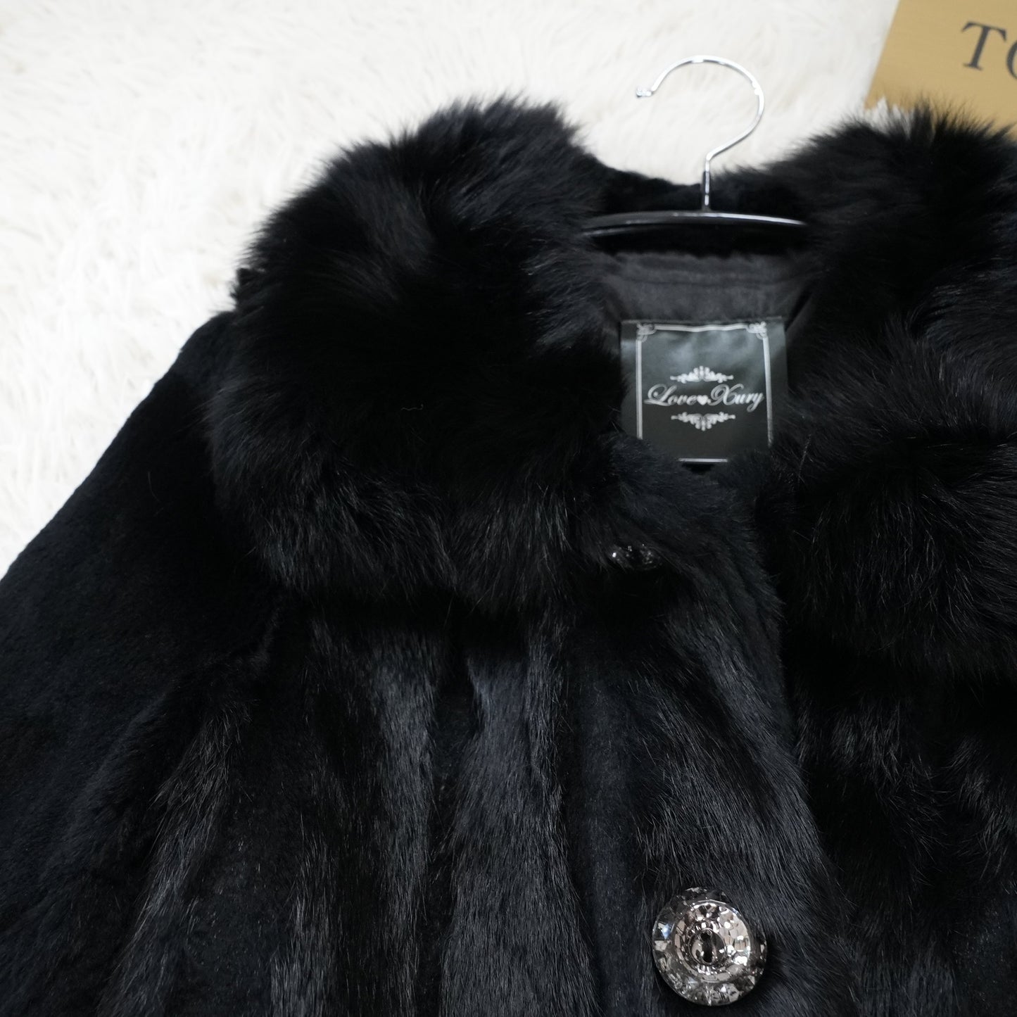 Rex rabbit Black Dyed Coat - Genuine Vintage Fur From Japan