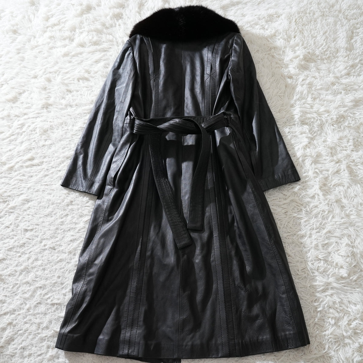 Y2K Fox Fur Trim Leather Long Coat - Genuine Vintage Leather From Japan