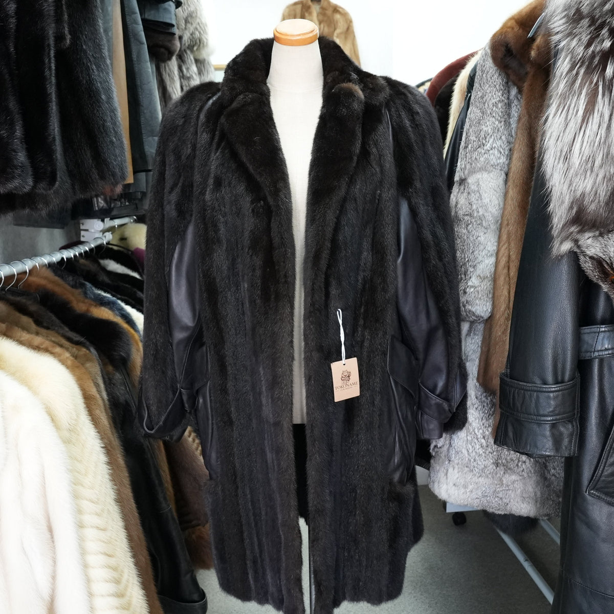 Dark Mink Fur and Leather Panel Coat- Genuine Vintage Fur From Japan