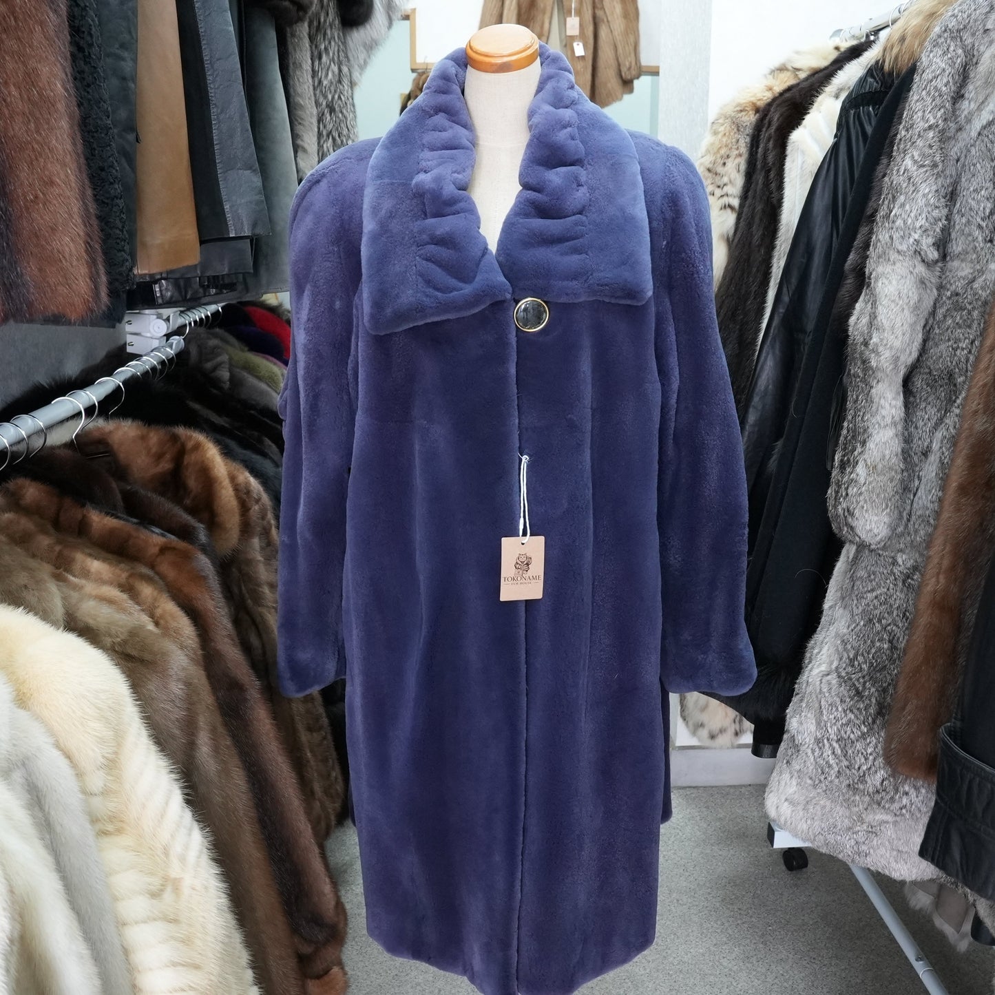 Shaved Mink Blue Dyed Long Coat - Genuine Vintage Fur From Japan