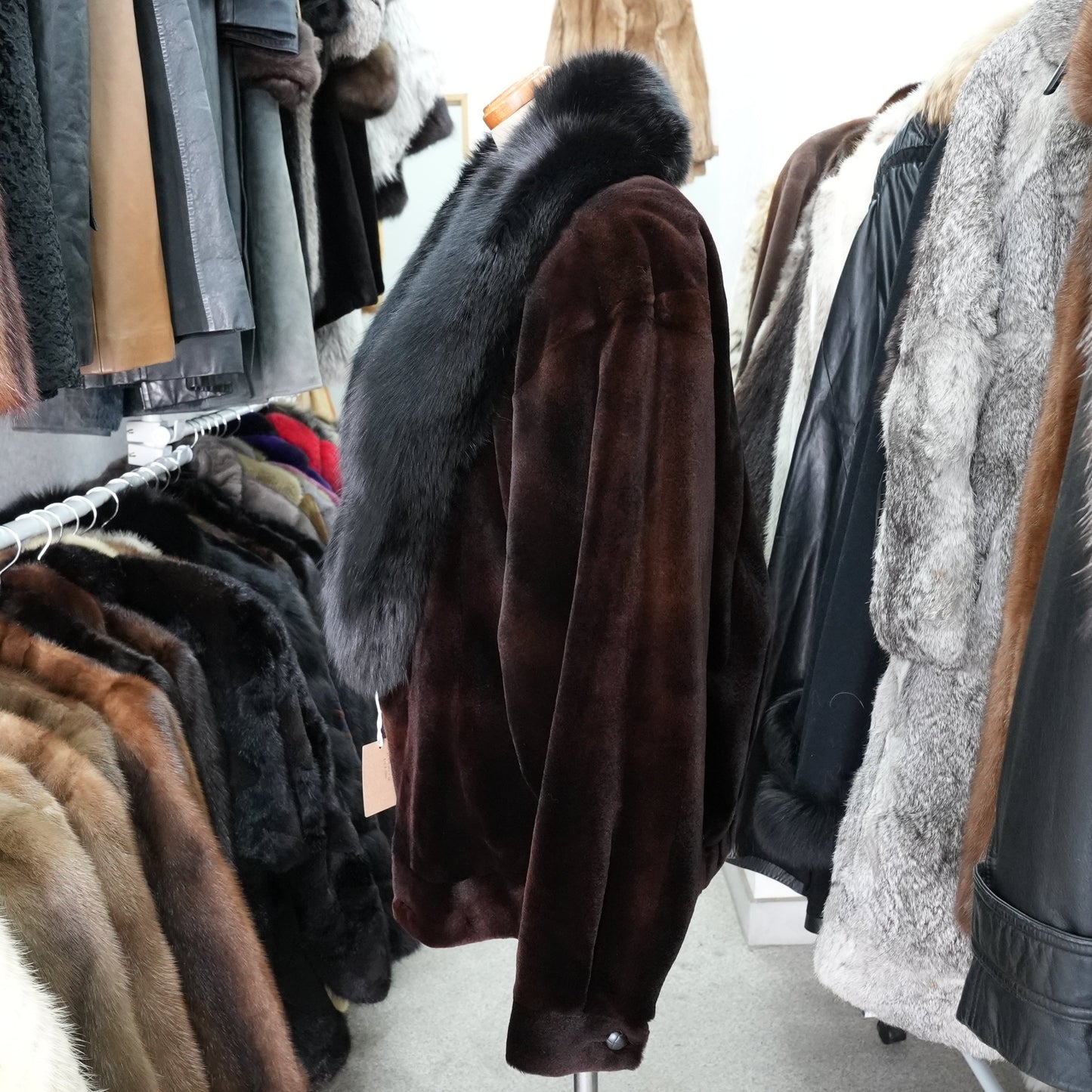 Men Shaved Mink and Fox Fur Trim Jacket - Genuine Vintage Fur From Japan