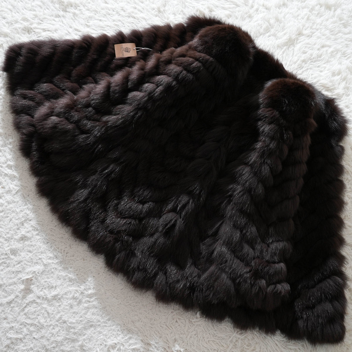 Dark Brown Dyed chevron Design Fox Fur Coat - Genuine Vintage Fur From Japan