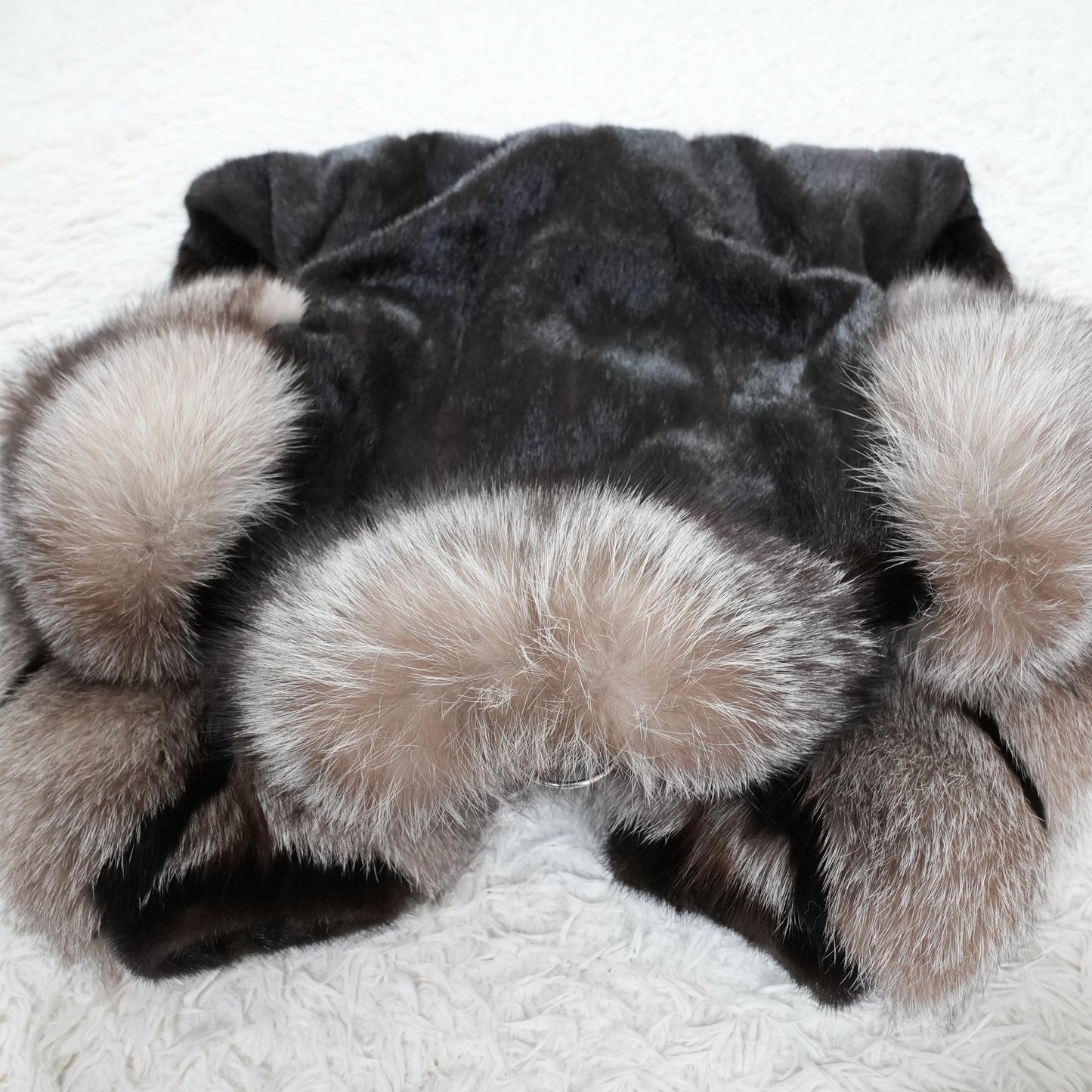 Dark Mink and Silver Fox Design Long Coat SAGA - Genuine Vintage Fur From Japan