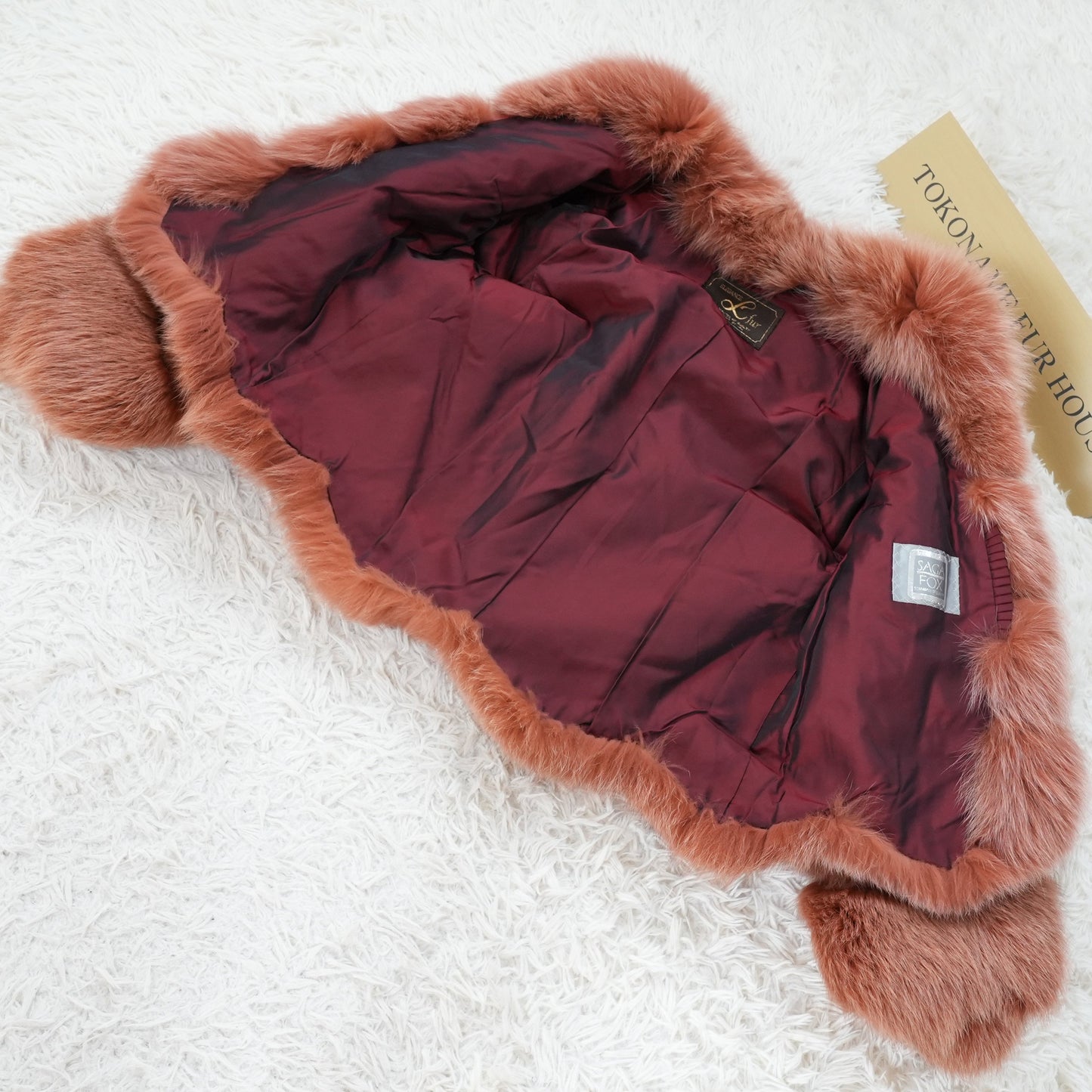 Dull Red Dyed SAGA FOX Fur Coat - Genuine Vintage Fur From Japan