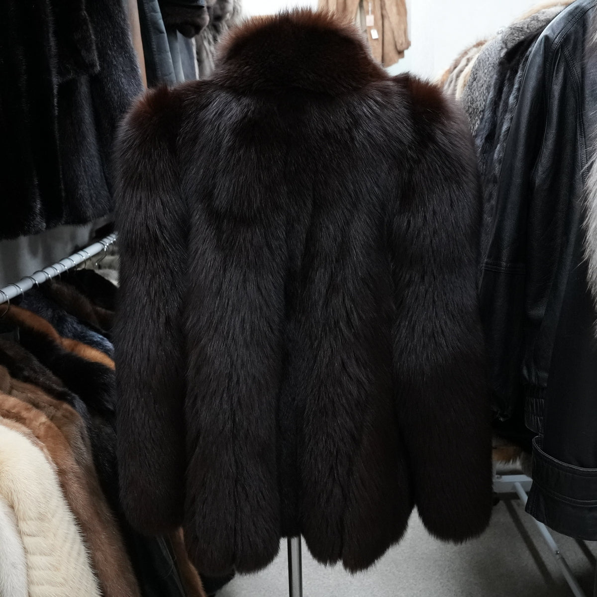 Dark Brown Dyed Fox Fur Coat Soft and Fluffy - Genuine Vintage Fur From Japan