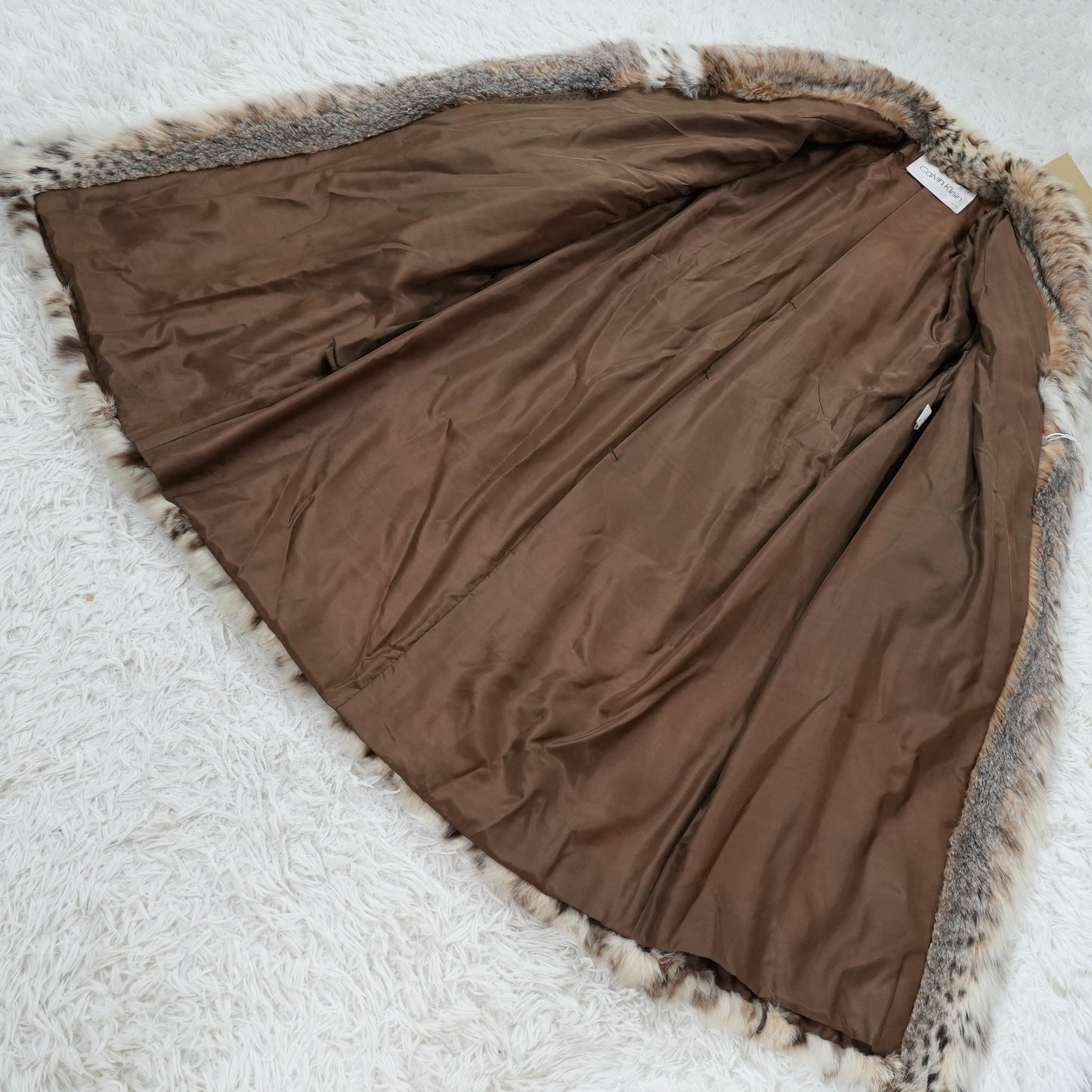 Lynx Fur Long Coat Roll Up Sleeve Calvin Klein - Genuine Vintage Fur From Japan