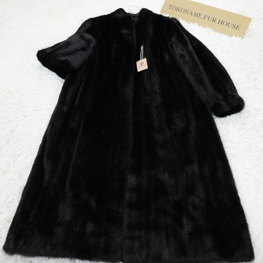 Dark Mink Long Coat Soft and Grossy SAGA MINK Genuine Vintage Fur Japan