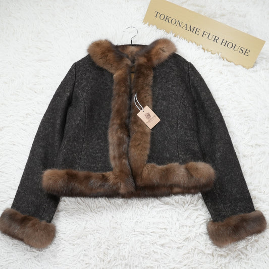 FOXEY Sable Fur Trim Angola Jacket - Genuine Vintage Fur From Japan