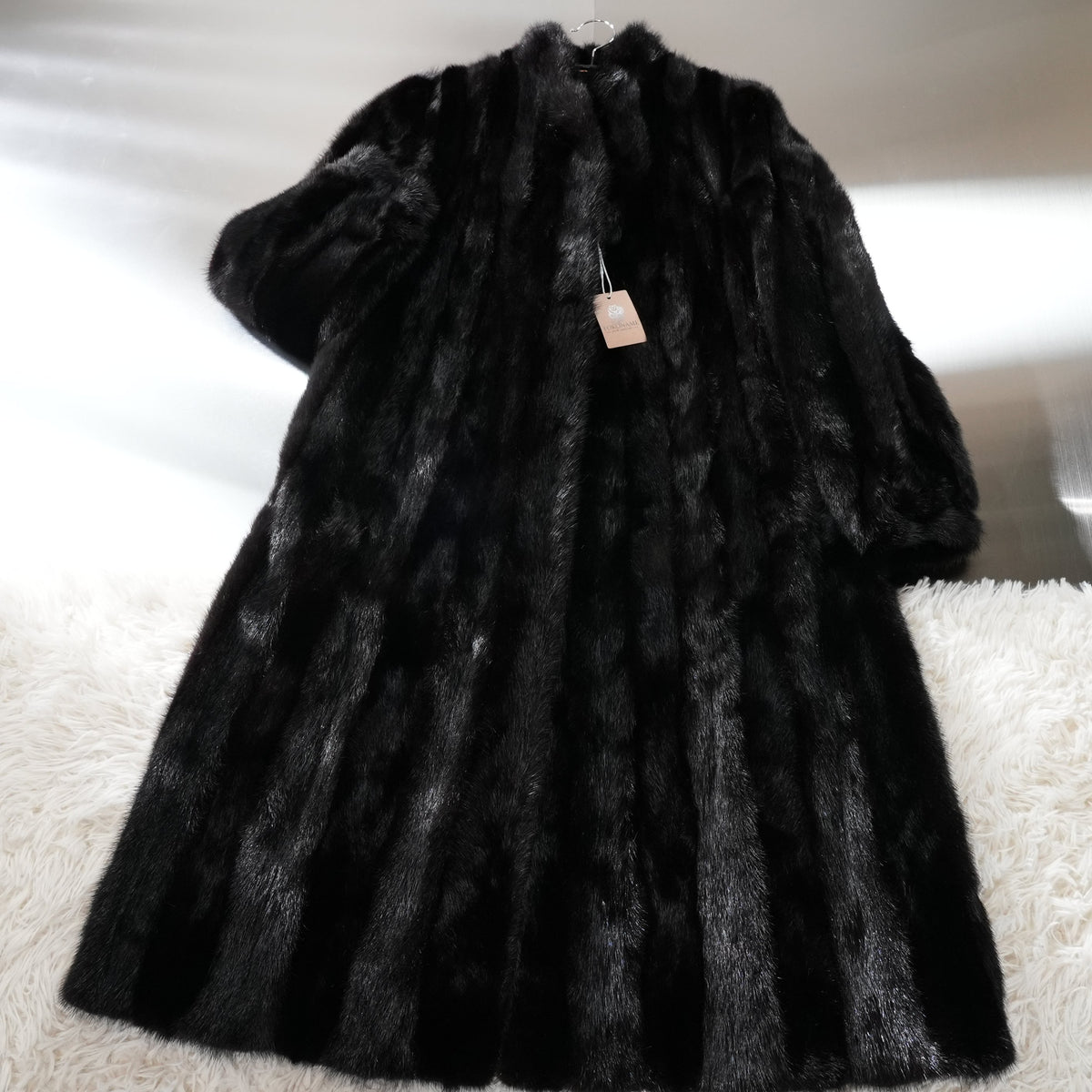 SAGA MINK Fur Long Coat Stripe Design - Genuine Vintage Fur From Japan