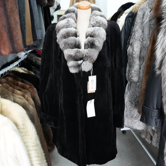 Shaved Mink and chinchilla Trim Coat - Genuine Vintage Fur From Japan