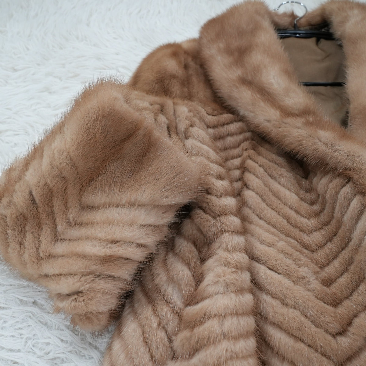 Pastel Mink Fur Long Coat Chevron - Genuine Vintage Fur From Japan