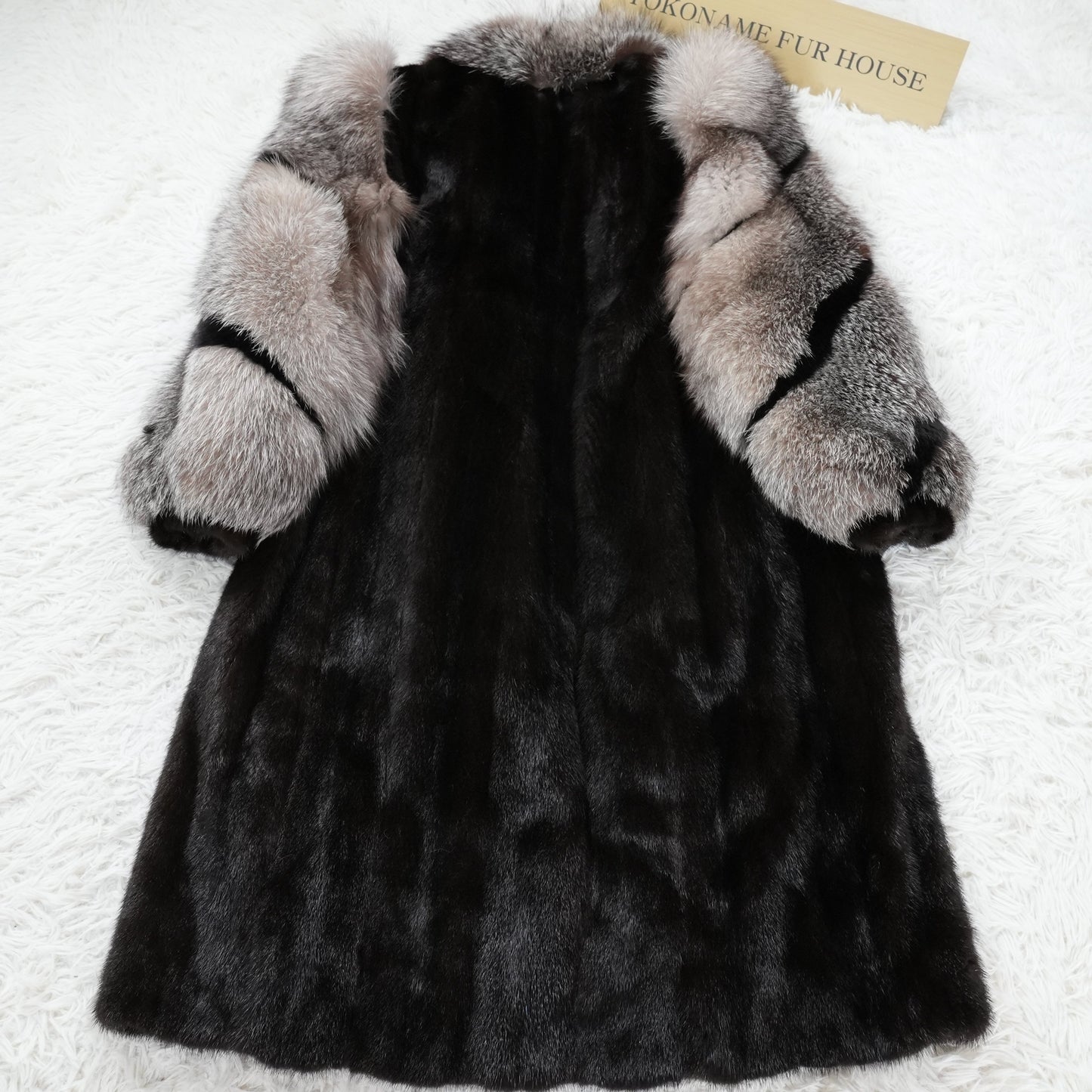 Dark Mink and Silver Fox Design Long Coat SAGA - Genuine Vintage Fur From Japan