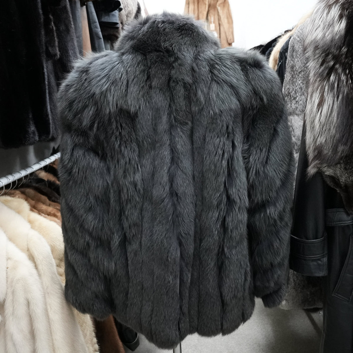 Gray Dyed Fox Fur Coat Moonbat - Genuine Vintage Fur From Japan