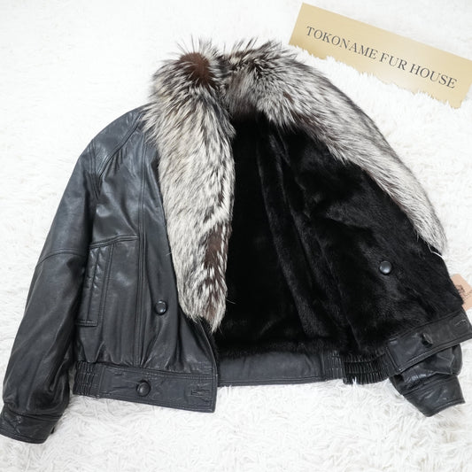 Men Reversible Mink and Leather Fox Fur Trim Jacket - Vintage Fur Japan