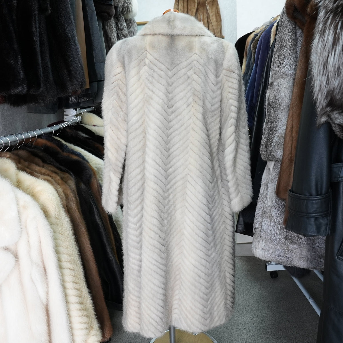 Sapphire mink Long Coat chevron - Genuine Vintage Fur From Japan