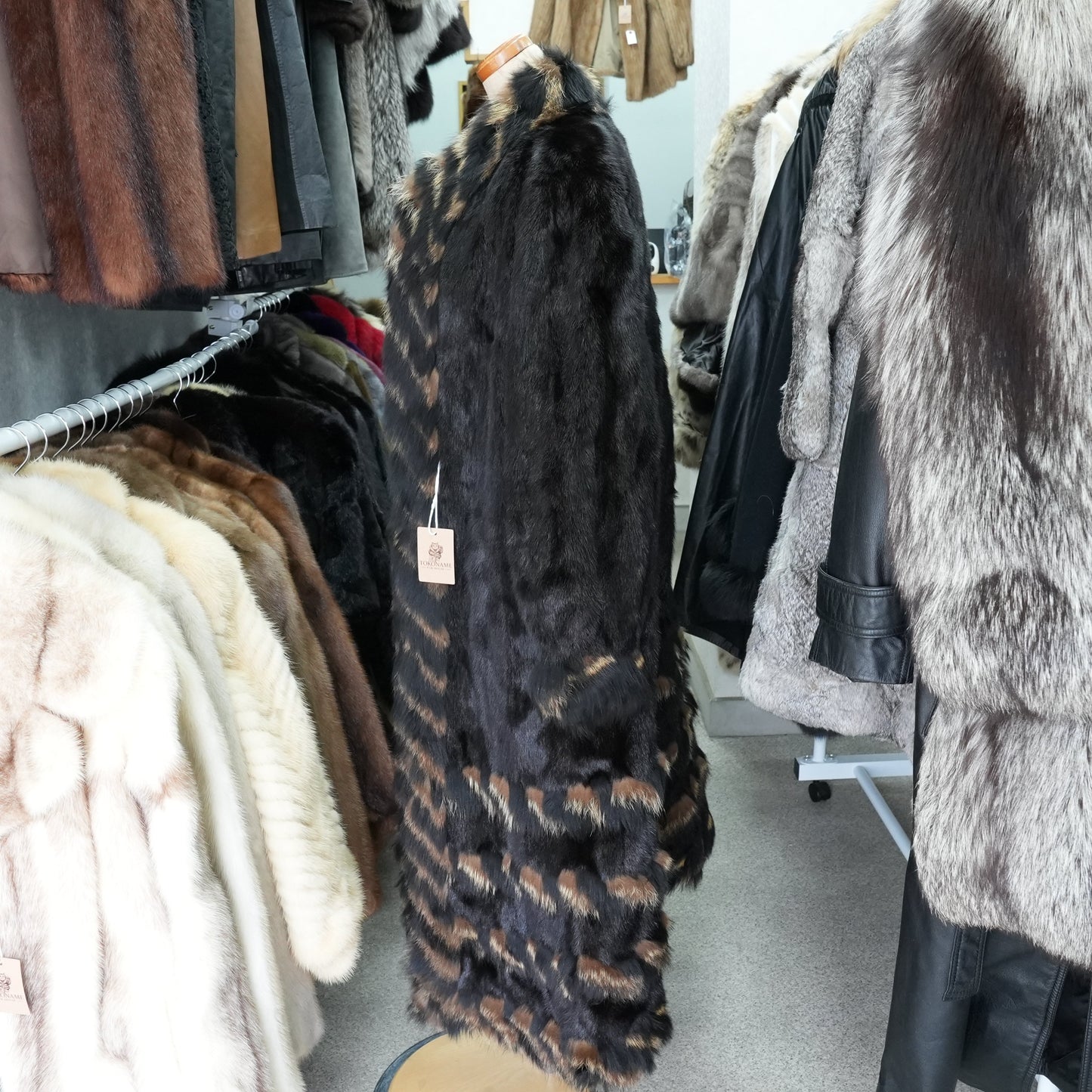 Dark mink and Raccoon dog Fur Long Coat - Genuine Vintage Fur From Japan