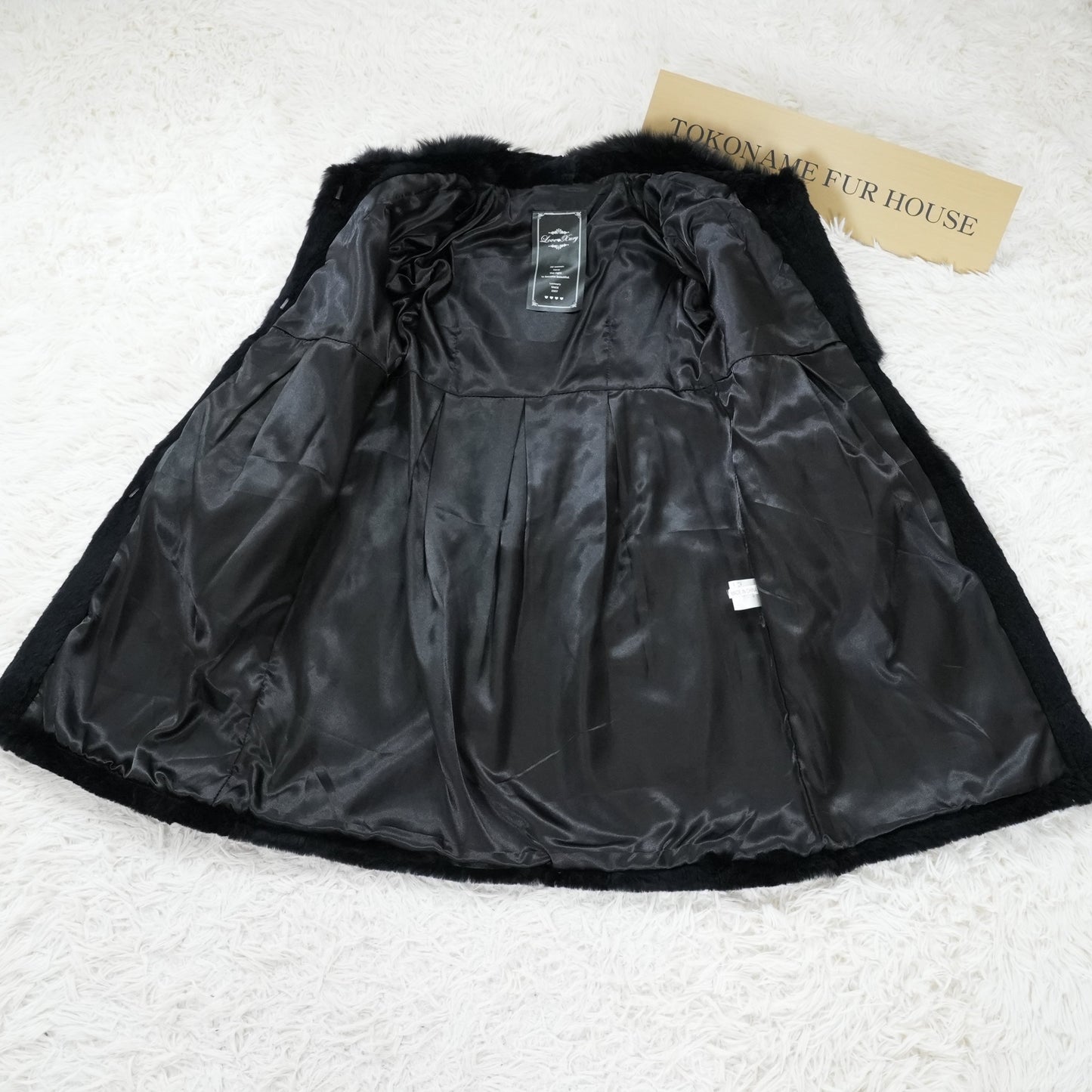 Rex rabbit Black Dyed Coat - Genuine Vintage Fur From Japan